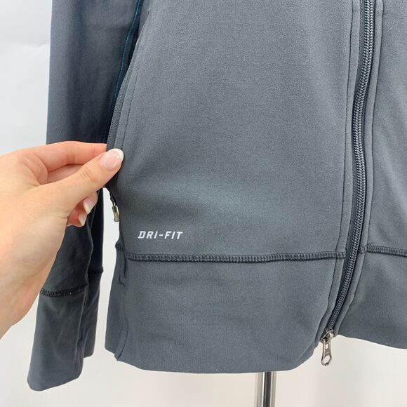 Nike Running Jacket Womens M Medium Gray Blue Full Zip Mock Neck Hooded Dri Fit - Picture 4 of 14